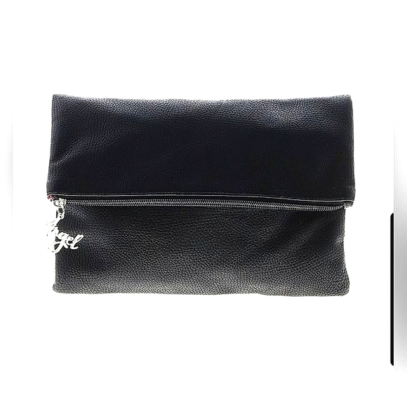 Victoria's Secret Angel Black Faux Leather Foldover Clutch 10.25"L 11.5"H 4.25"D - Picture 2 of 16